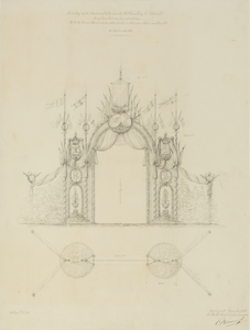 29162 Afbeelding van de ereboog bij de Willemsbrug te Utrecht ter gelegenheid van het bezoek van prins Frederik en ...